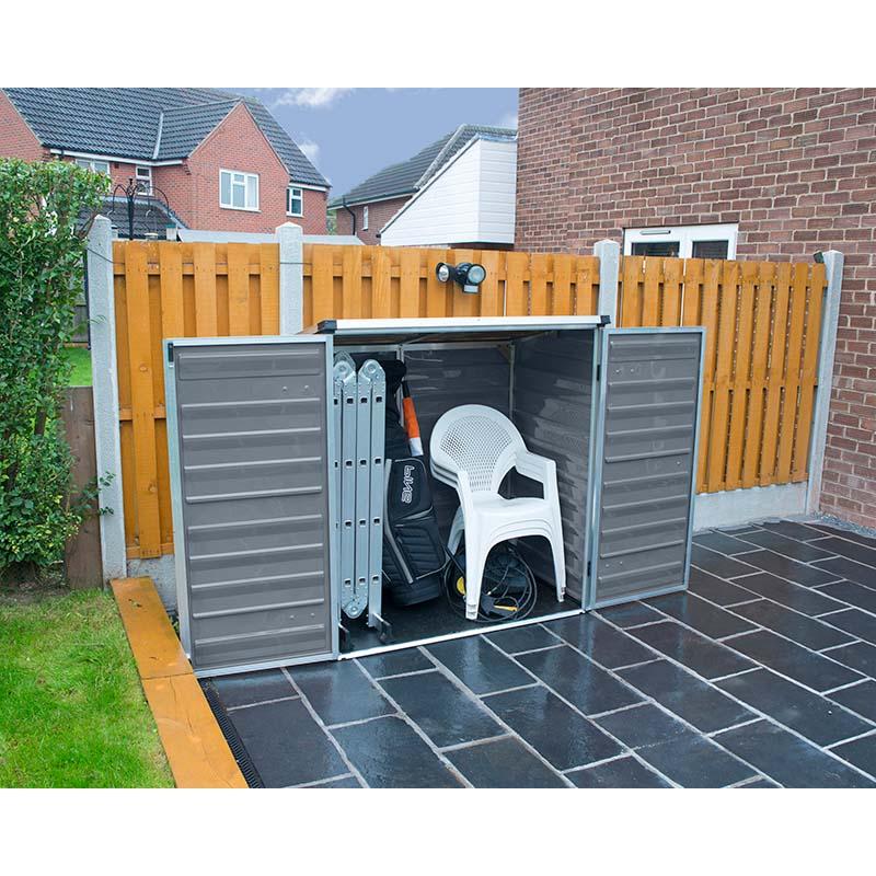 ボイジャー グレー 横幅142×奥行90cm 物置 収納庫 屋外 おしゃれ 大型物置 ポリカーボネート ストレージ サイクルポート DIY カノピア Wセ 代引不可 |  | 02