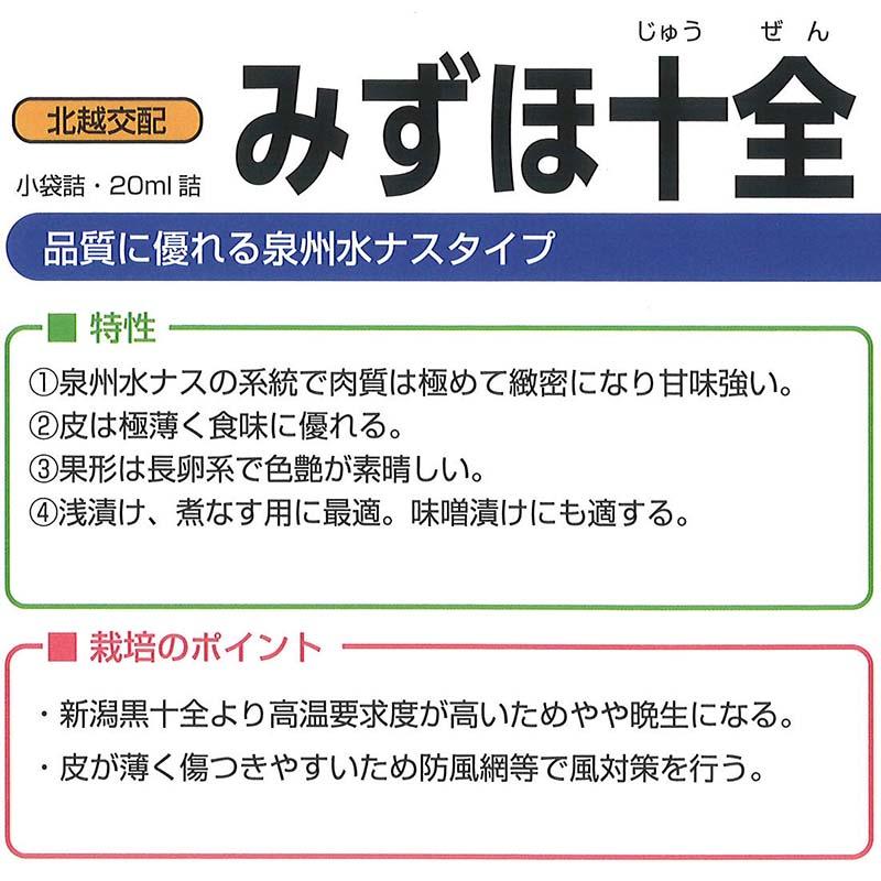 種子 20ml ナス みずほ十全 北越交配 栽培用 野菜タネ 野菜種子 野菜のタネ なす 茄子 北越農事 D |  | 01