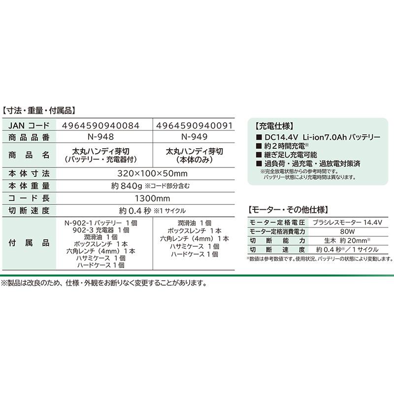 ニシガキ N-948 太丸ハンディー芽切 バッテリー・充電器付 充電式芽切鋏 剪定鋏 バサミ 剪定はさみ 三冨 Dの画像