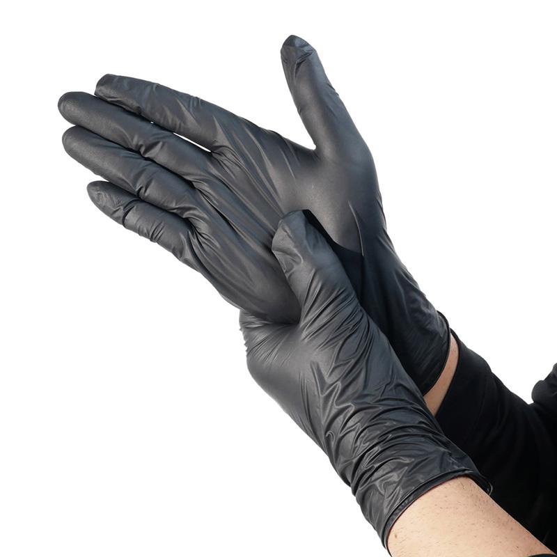 ニトリル手袋 100枚入 FT-382100 ブラック 薄手 指先すべり止め付 ディスポーザー手袋 黒 ニトリルゴム パウダーフリー 防水 耐油 使い捨て カヴァーワーク D | 