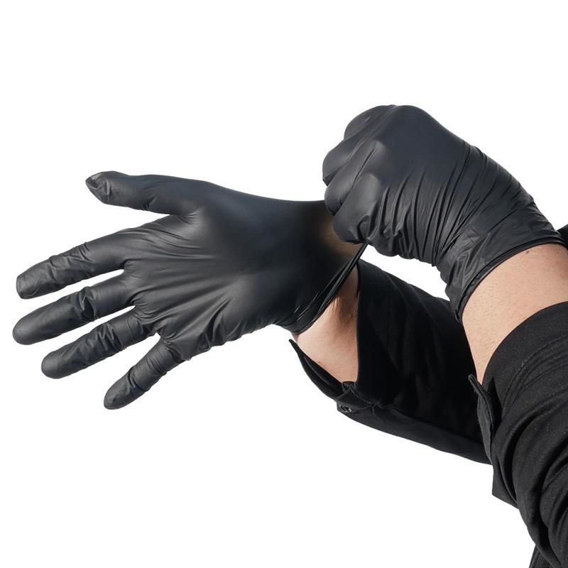 ニトリル手袋 100枚入 FT-382100 ブラック 薄手 指先すべり止め付 ディスポーザー手袋 黒 ニトリルゴム パウダーフリー 防水 耐油 使い捨て カヴァーワーク D |  | 01