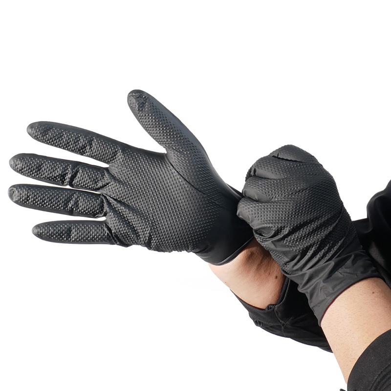 ニトリル手袋 50枚入 FT-382110 ブラック 厚手 エンボス付 ディスポーザー手袋 黒 ニトリルゴム パウダーフリー 防水 耐油 使い捨て カヴァーワーク D |  | 01