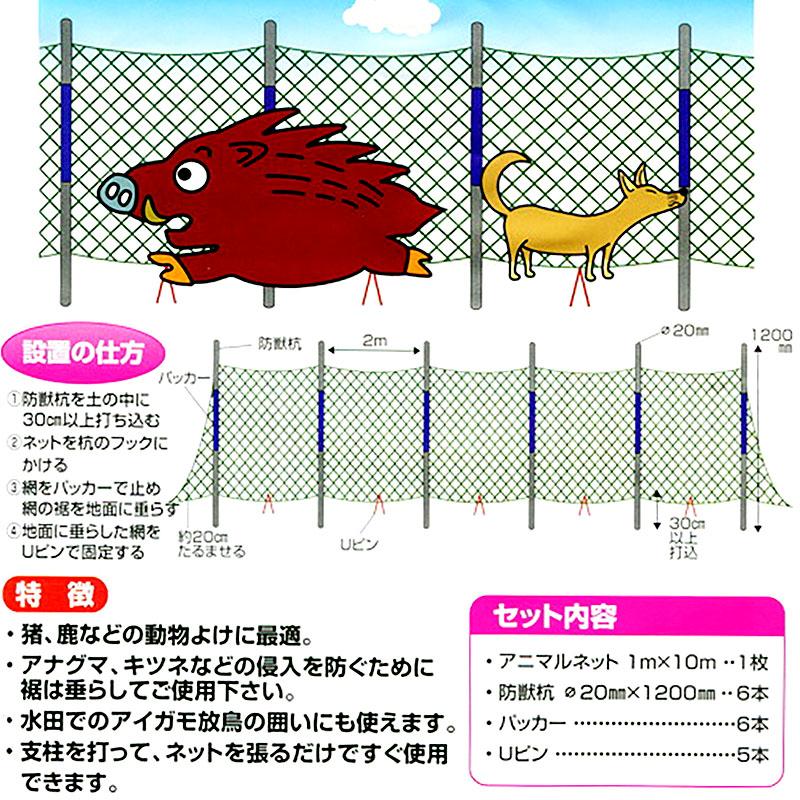 アニマル&万能ネットセット 16目合 1m×10m シンセイ 防獣ネット セット 杭・パッカー・Uピンセット 防獣 害獣対策 DZ | SHINSEI | 10
