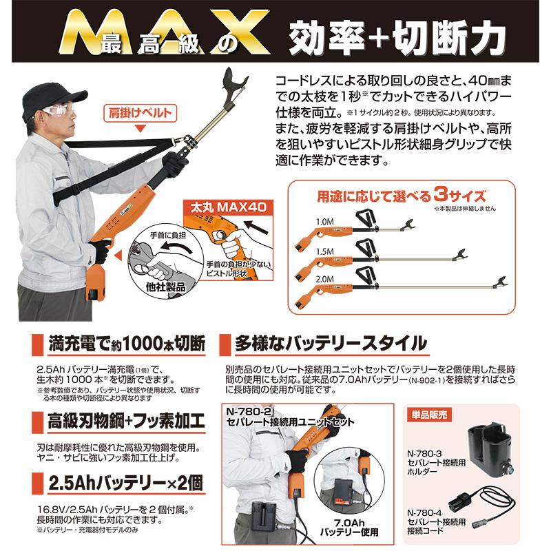 太丸MAX40 1.5m N-721 バッテリー付き 充電器付き ニシガキ工業 ピストル型 コードレス 剪定 切断 三冨D |  | 06