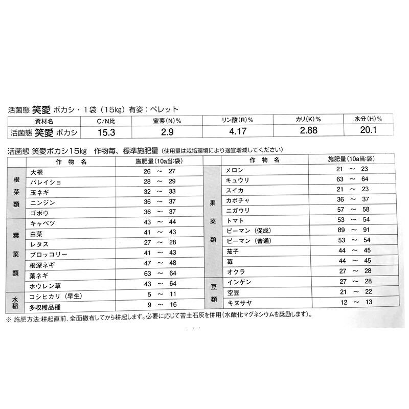 活菌態 笑愛 ぼかし ボカシ 肥料 有機 JAS 規格 対応資材 15kg JASOM-140512 森下企業 代引不可 |  | 01