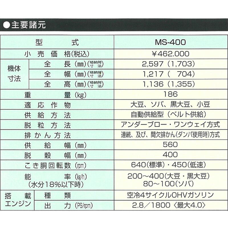 豆・ソバ スレッシャ MS-400 脱粒 引取時斉藤農機製作所 サイトー オK 個人宅配送不可 代引不可 |  | 02