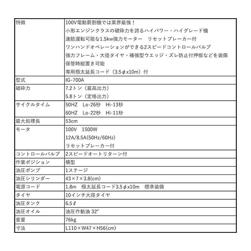 個人宅配送不可 BRAVE 電動 薪割り機 7.2t用 IG-700A オK 代引不可 |  | 02