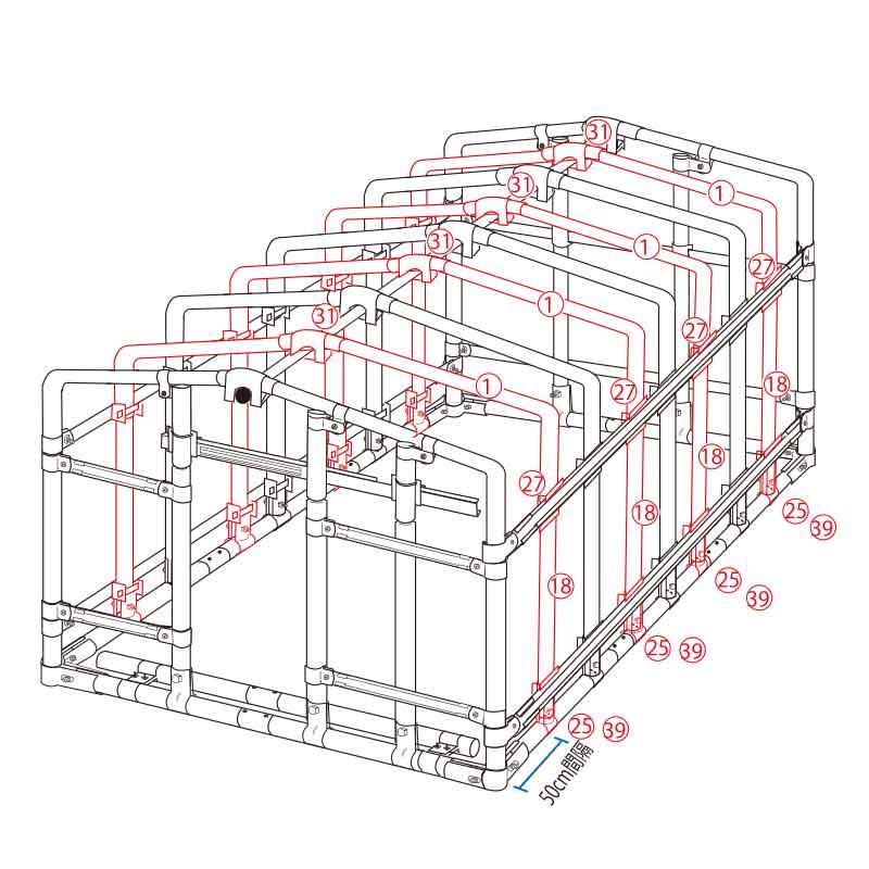 補強セットのみ 天幕ビニールハウス 移動式菜園ハウス BH-33用 3.2坪用 南栄工業 D | 