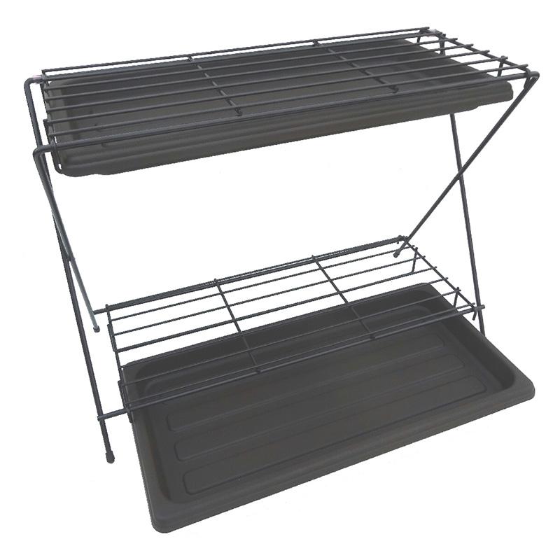 トレー付きフラワースタンドミニ 二段型 No.580 グリーンガーデン 簡易組立式 観葉植物 鉢台 花台 雑貨 インテリア 棚 小KD | 