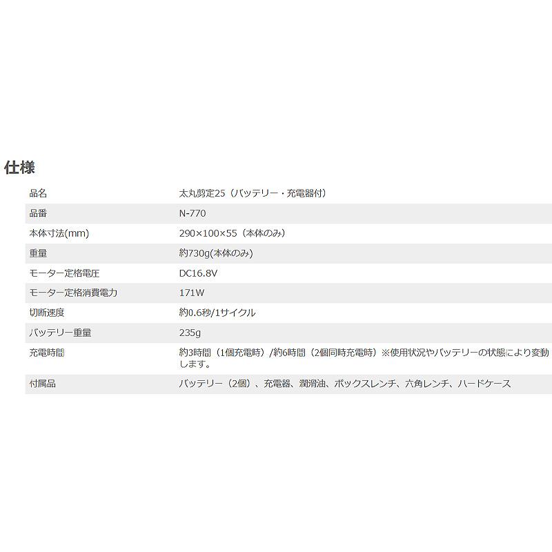 太丸剪定25 バッテリー 充電器付き N-770 ニシガキ工業 剪定ばさみ 鋏 枝切 電動 はさみ バッテリー残量 切断本数 液晶ディスプレイ 三冨D |  | 02