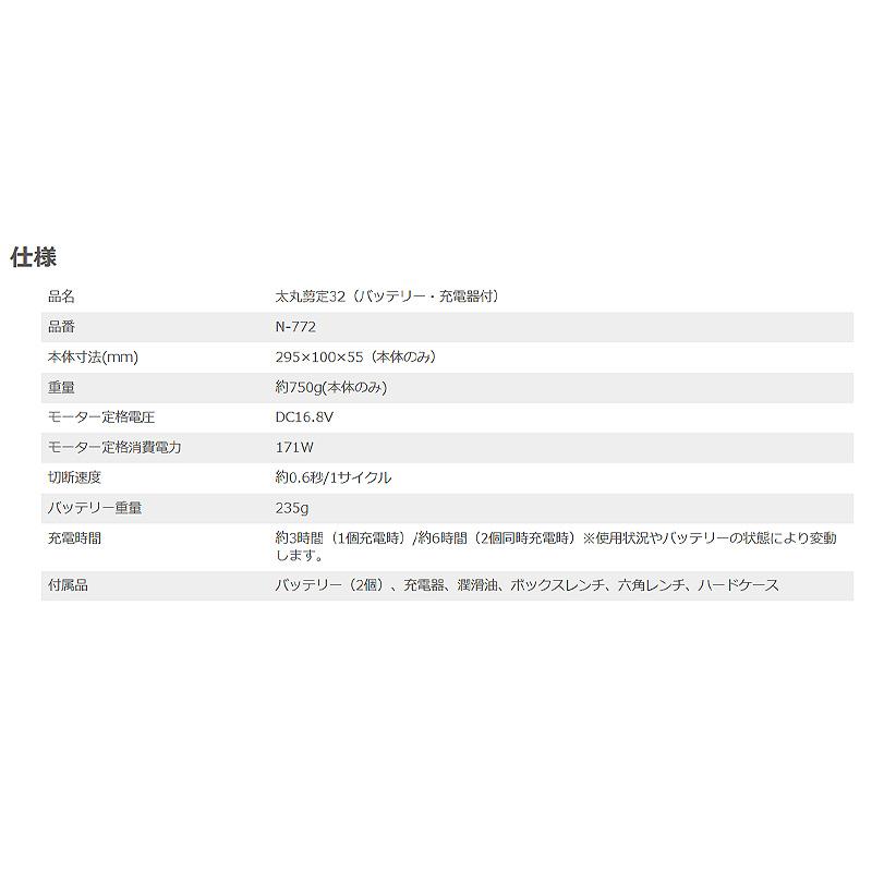 太丸剪定32 バッテリー 充電器付き N-772 ニシガキ工業 剪定ばさみ 鋏 枝切 電動 はさみ バッテリー残量 切断本数 液晶ディスプレイ 三冨D 代引不可 |  | 02