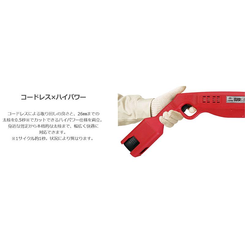 高枝充電1.0 バッテリー 充電器付 N-780 26mm×約2000本切断 ニシガキ工業 剪定ばさみ 鋏 枝切 充電式 コードレス ハイパワー 高所 三冨D |  | 02