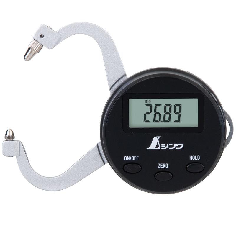 デジタルキャリパーゲージ 0〜25mm 楕円竿 73733 69×90×22mm 96g 厚さ測定 測定値固定 最小読取値が0.01mm 収納ケース付 シンワ測定 シンワ H | 
