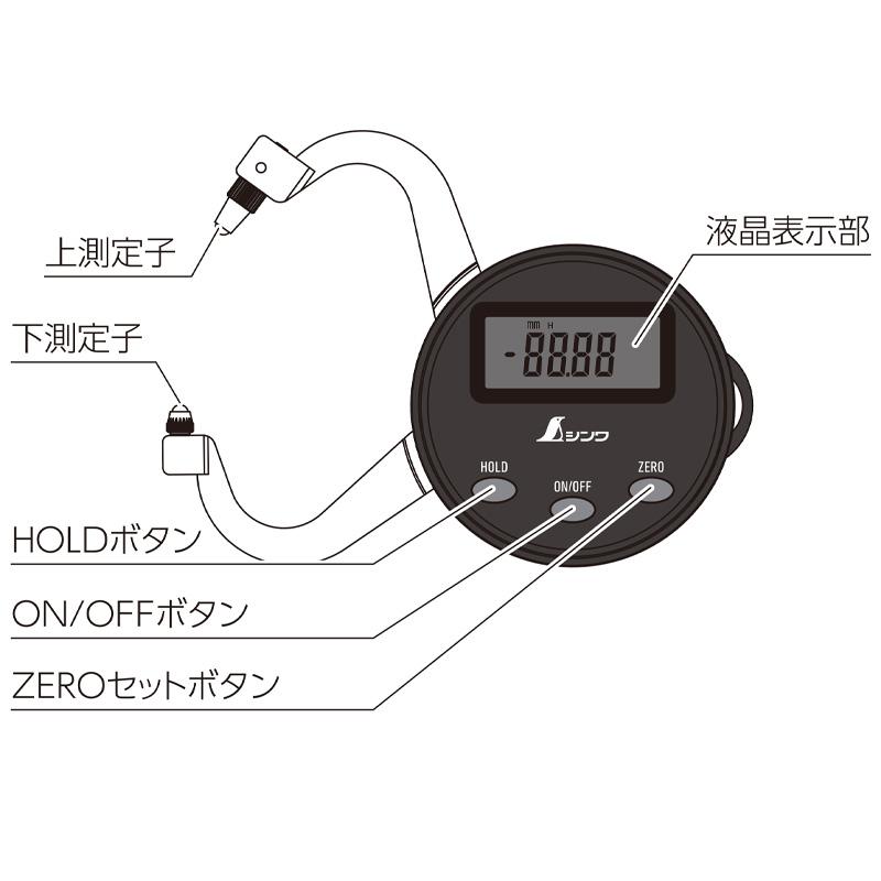 デジタルキャリパーゲージ 0〜25mm 楕円竿 73733 69×90×22mm 96g 厚さ測定 測定値固定 最小読取値が0.01mm 収納ケース付 シンワ測定 シンワ H |  | 03