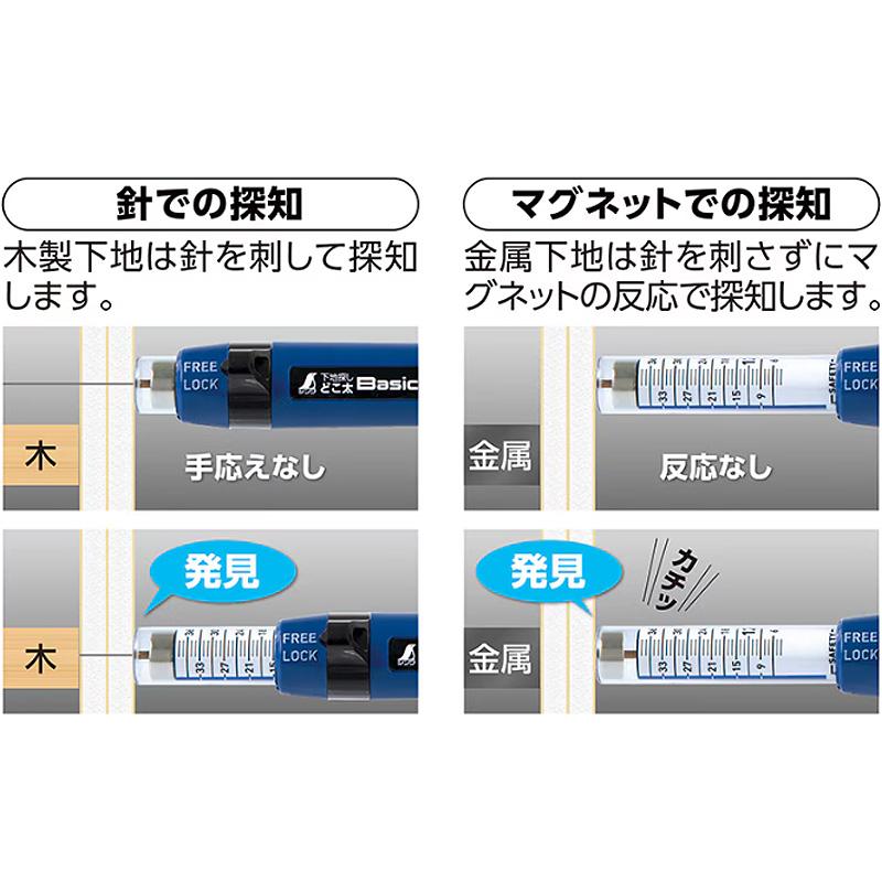 下地探し どこ太 Basic 35mm マグネット付 79025 石膏ボード用 針式 下地 189×28×22mm 41g センサー シンワ測定 H |  | 03