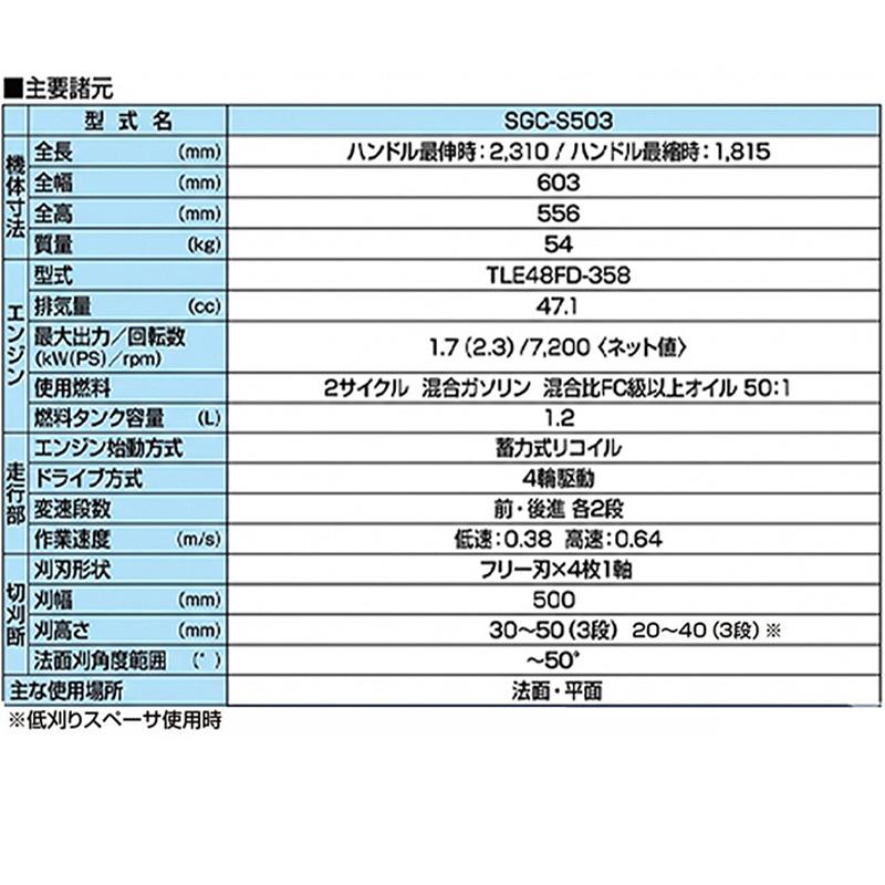 法面草刈機 SGC-S503 スイング式 エンジン回転数切替 騒音 振動 低減 草刈 草地 草 雑草 サイトー 斉藤農機製作所 オK 個人宅配送不可 代引不可 |  | 02