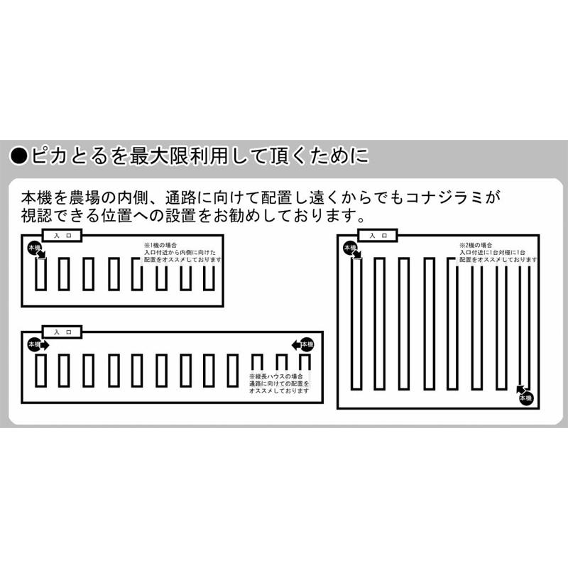 ピカとる コナジラミ LED 誘引駆除機 約110×18×30cm 約6kg AC100V-240V 害虫誘引 虫 ビニールハウス 施設園芸全般 トマト用 花卉 大和コンピューター サT D |  | 08