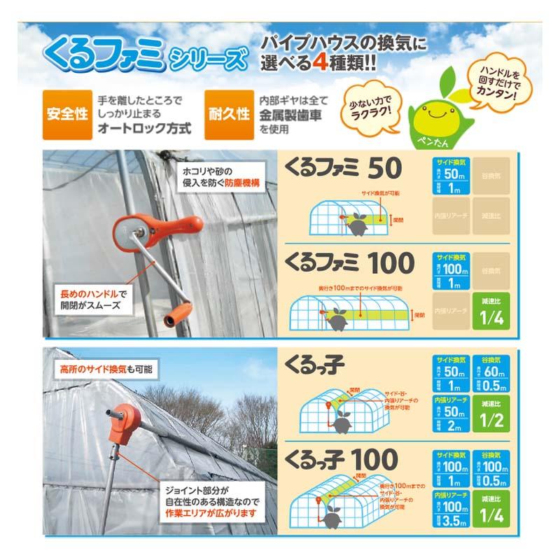 年内ラスト 最終特価[10個]くるファミ50 側面巻上資材 10個 くるファミ50 サイド換気 ハウス巻上げ換気装置 50m用 ハウス