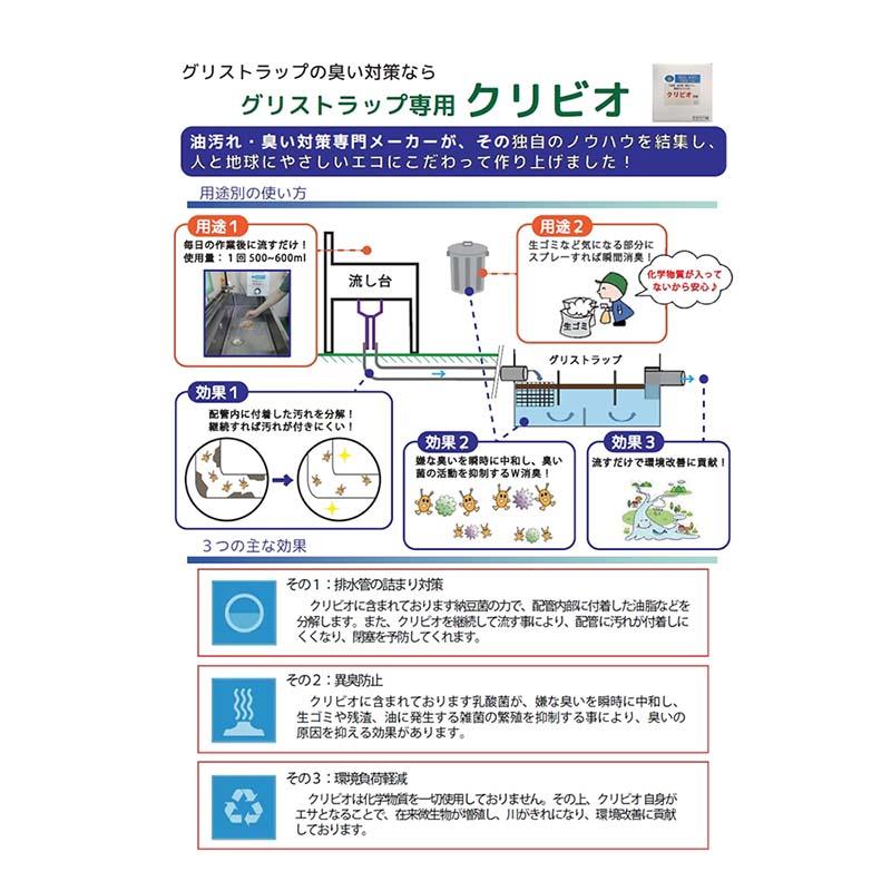 クリビオ グリストラップ専用 20L 排水溝 異臭防止 グリストラップ 厨房 消臭 油汚れ 臭い対策 クリイジャパン 代引不可 |  | 01