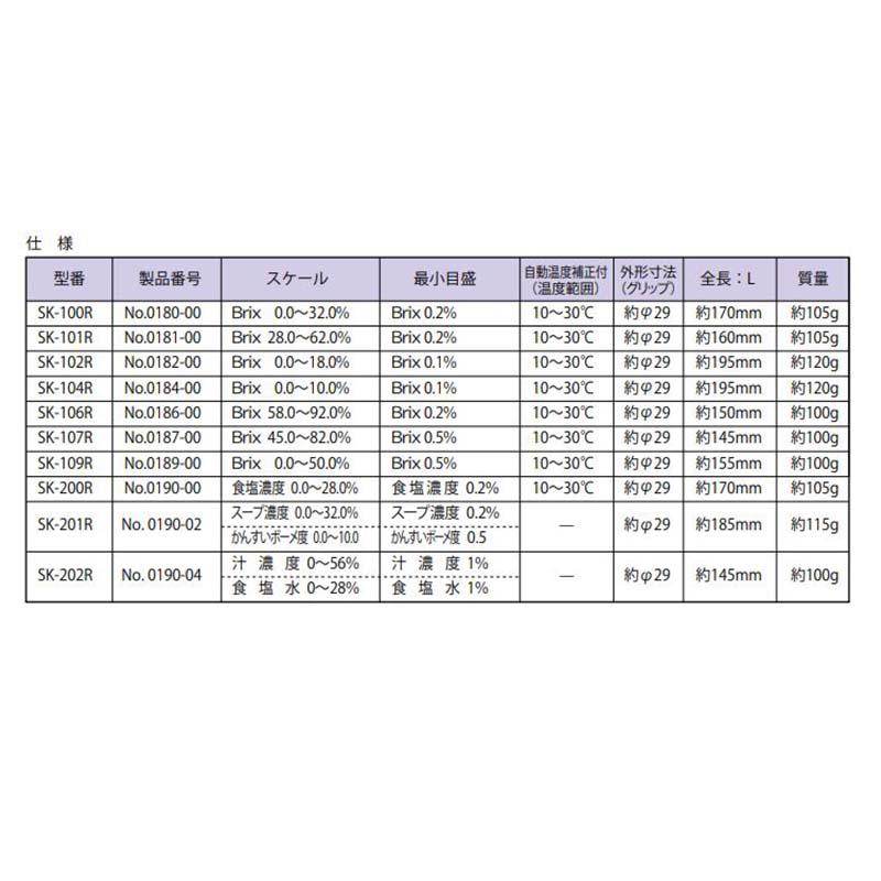 手持屈折計 SK-100R 0180-00 Brix 0.0〜32.0% 糖度 濃度 計測 測定 佐藤計量器製作所 タS 個人宅配送不可 代引不可 |  | 01