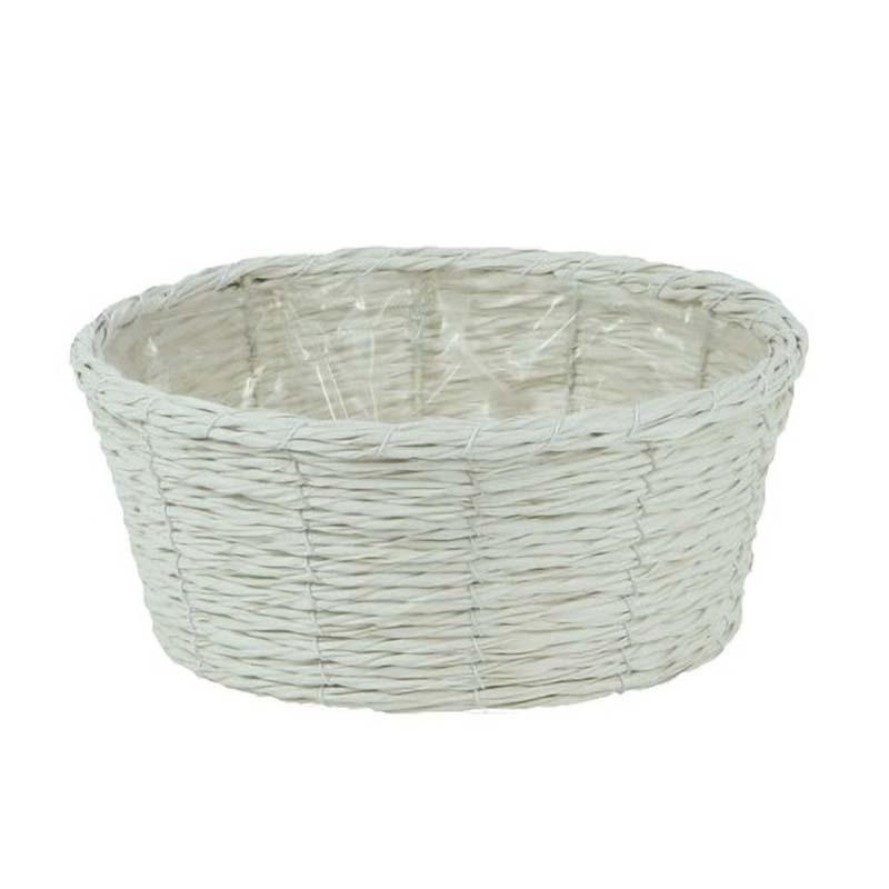 5個 かご バスケット 24-973 直径24×10cm ホワイト 白 フラワーベース カゴ 籠 花材 松K 代引不可 | 