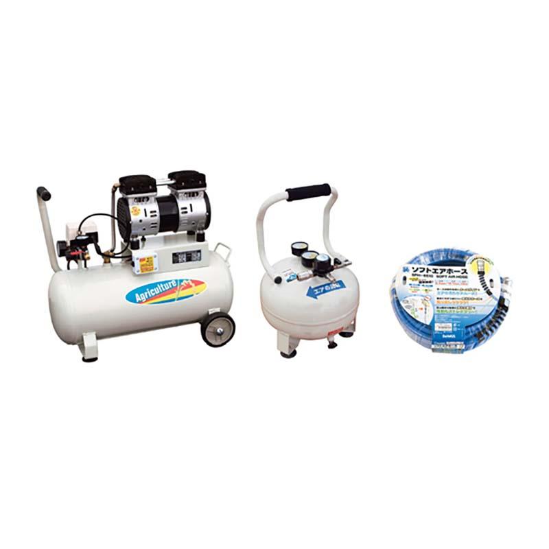 静音 オイルレスエアコンプレッサ 3点セット AG-1030SET タンク容量30L スペアタンク ソフトエアホース パオック 代引不可 | 