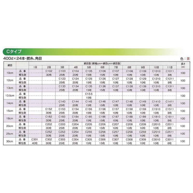 フラワーネット Cタイプ 400d×24本 網目20cm 2目×長さ100m C202 茶 18枚 撚糸 東京戸張 花 ネギ アスパラ ネット 東戸 代引不可 |  | 02