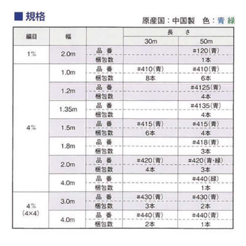 防風網 スカイラッセル 青 網目4mm 幅2m 長さ50m #420 中国製 3本入 東京戸張 防風 防鳥 ネット 東戸 代引不可 |  | 03
