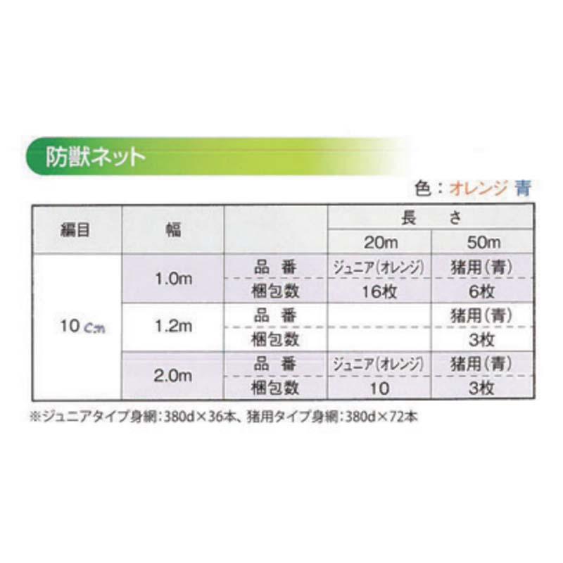 防獣ネット　鹿用　網目10cm　ネット　幅2m　長さ50m　青　東戸　380d×72　シカ　獣害対策　イノシシ　東京戸張　3枚入　防獣　代引不可