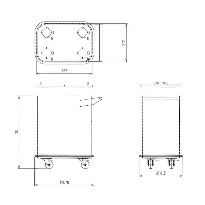 ステンレス フラワービン 粉入れ TO-500H 収納容量20kg袋×3袋 割蓋 サイドハンドル付 キャスター付 スギコ 容器 スギコ産業 代引不可 |  | 01