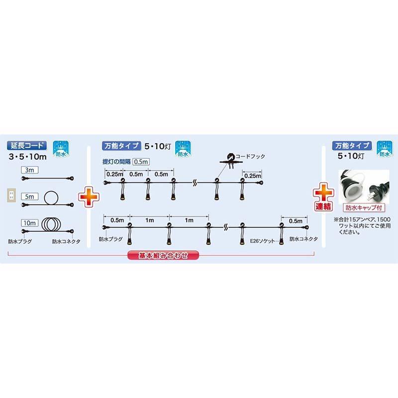 農業用 ハウス内電球コード 万能タイプ CCB2.5M-L5-P0.5 提灯5灯 間隔0.5m 全長2.5m 提灯コード 防水 農業 長谷川製作所 代引不可 |  | 04