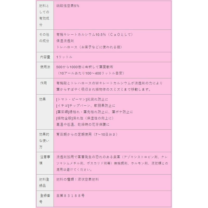 ファイト・カル 4L ファイトクローム 肥料 カルシウム 硝酸性窒素 保湿浸透剤 トレハロース 果物 野菜 作物 農業 農園 園芸 畑 新ク D |  | 04