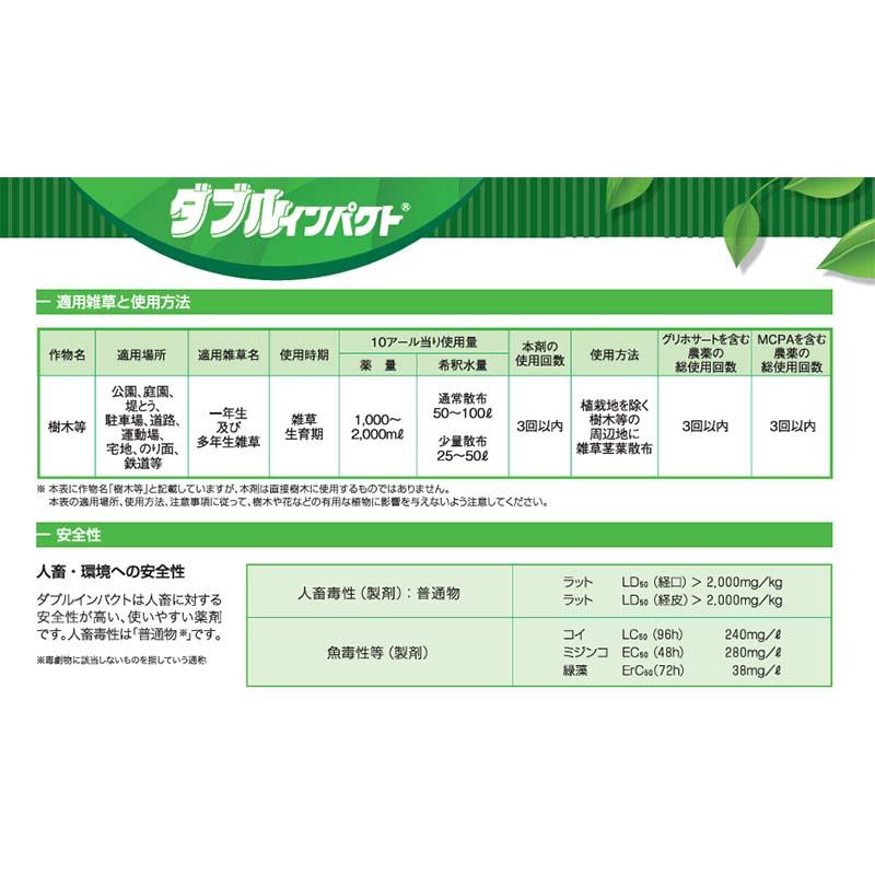 除草剤 ダブルインパクト 5L 2本 農薬 丸和バイオケミカル 緑地管理 Vデ 個人宅配送不可 代引不可 |  | 02