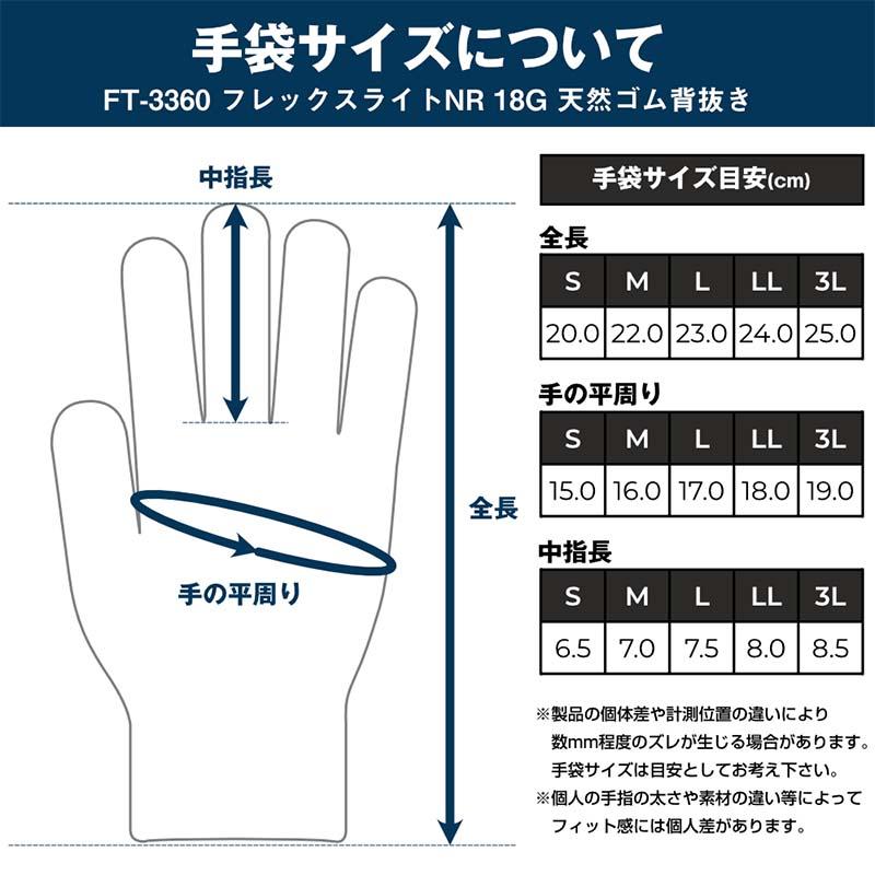 天然ゴム手袋 フレックスライトNR 18G天然ゴム背抜き FT-3360 激薄 手袋 ゴム手袋 背抜き 作業用 カヴァーワーク D |  | 03