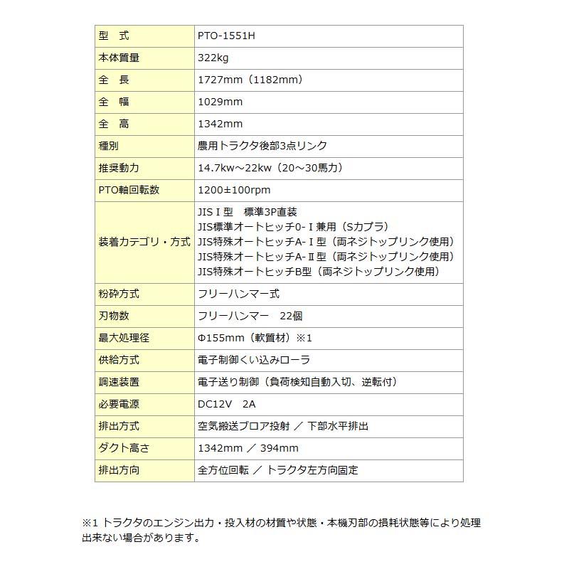 樹木粉砕機 CHiPSTAR チプスター PTO-1551H 粉砕機 トラクター連結タイプ ブロア付 ハンマー式 樹木 粉砕 カルイ オK 個人宅配送不可 代引不可 |  | 01