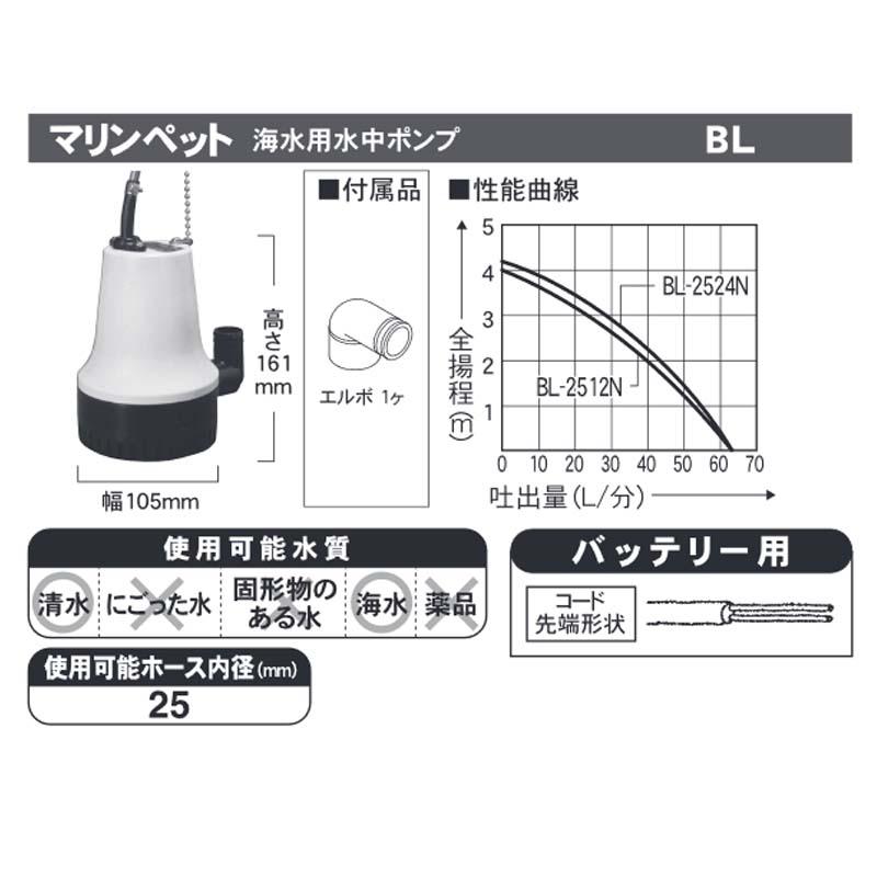 海水用水中ポンプ マリンペット BL-2524N 海水用 吐出口径25mm 全揚程