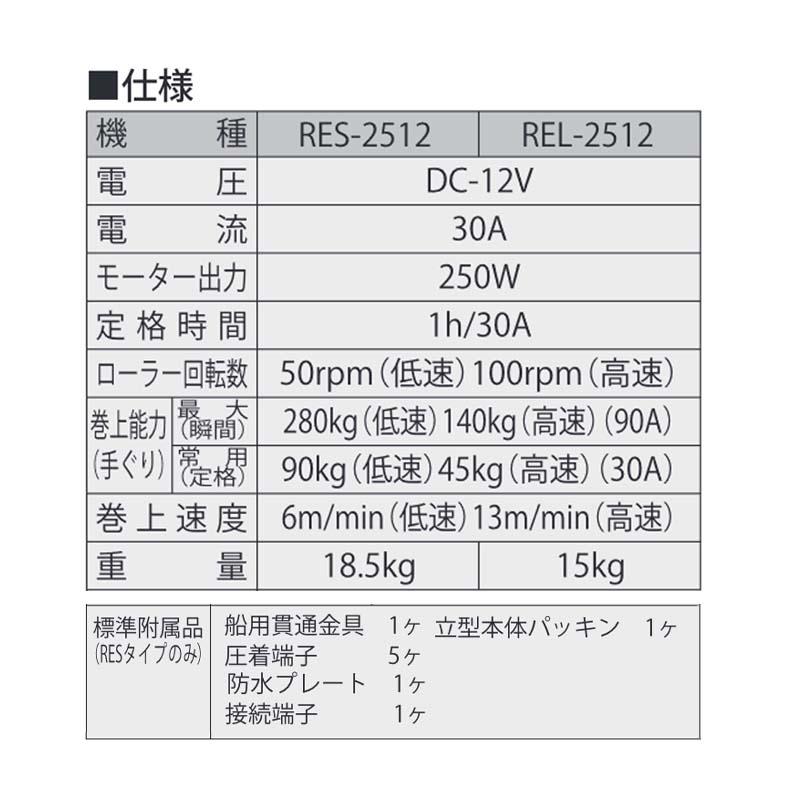 船舶用ウインチ イカール RES-2512 250W 縦型 DC-12V 重量18.5kg 船舶用ウインチ イカール RES-2512 250W 縦型 DC-12V 重量18.5kg