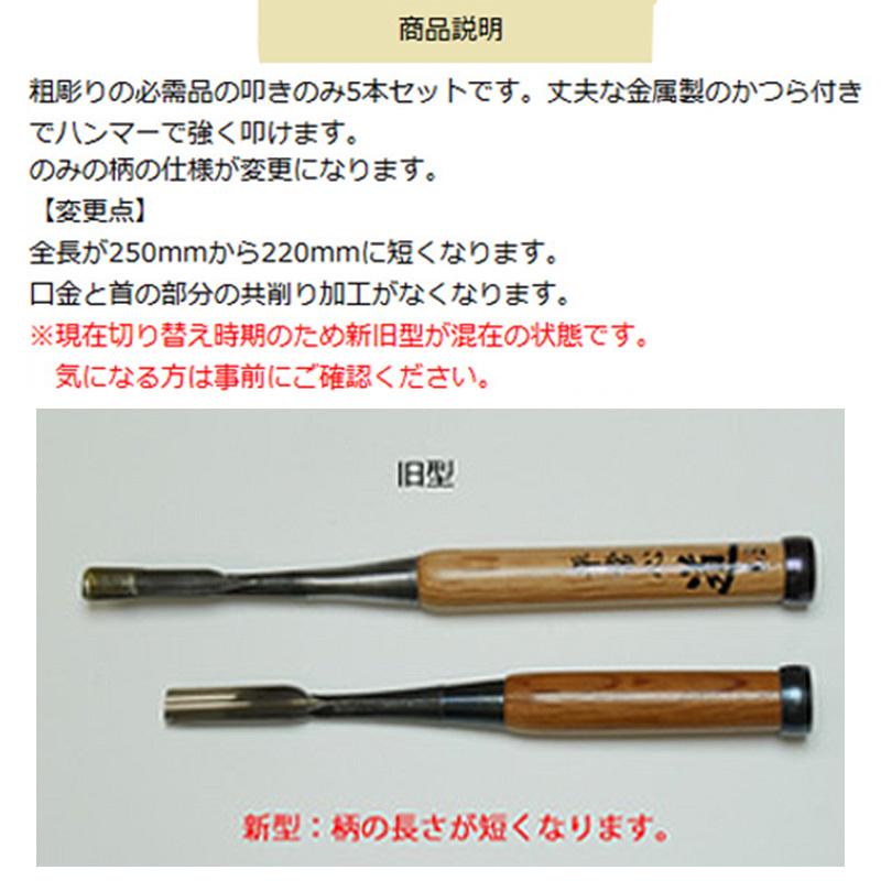 彫刻刀 木彫のみ 5本組 荒彫りに 道刃物工業 木箱入り 赤樫 仏像 三冨