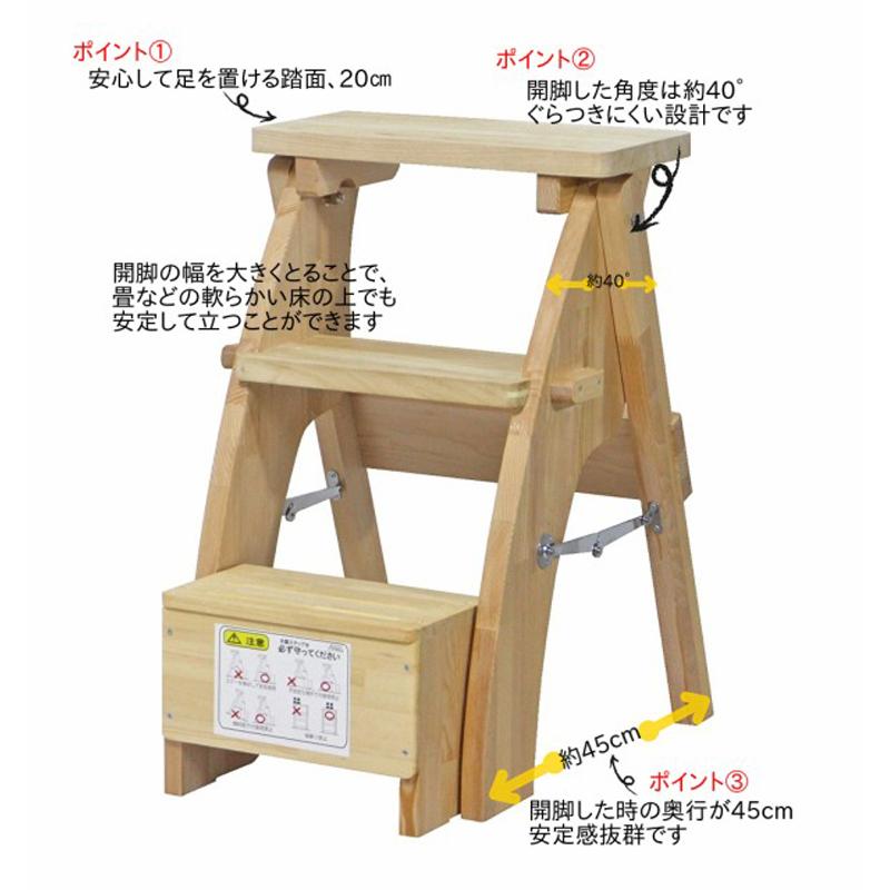 木製ステップ台 61cm 3段 踏み台 折りたたみ ナガノ産業 収納 代引不可