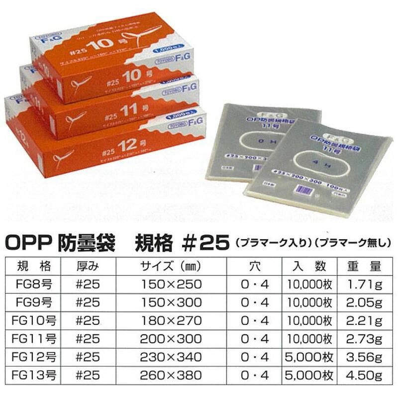 OPP 防曇 無地 規格袋 #25 穴無し FG11号 10000枚 第一包装 200mm
