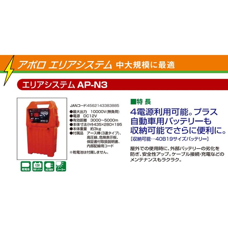 アポロ 電気柵 エリアシステム 中距離 本体 AP-N3 小中規模に最適 防獣