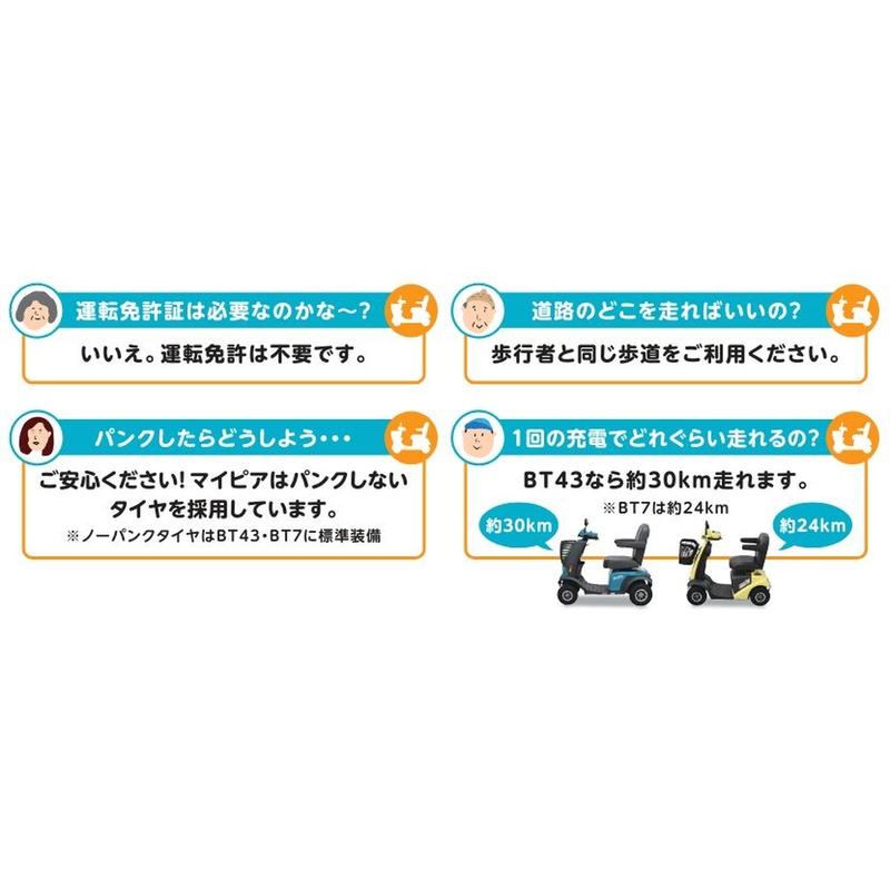 電動四輪車いす マイピア スマート BT7Y アテックス atex 1190×560×1080mm ライムイエロー 快適 安心 便利 音声案内機能付 オK 個人宅配送不可 代引不可の画像