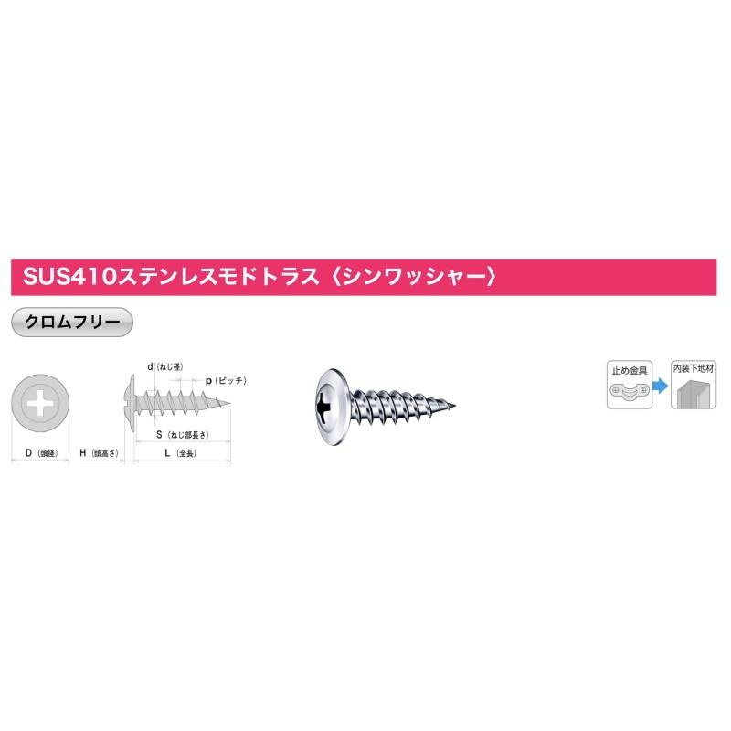 SUS410ステンレスモドトラス シンワッシャー SL19 1000本 クロムフリー 4.2×19 パシペート yamahiro アMD 【ヘッド】
