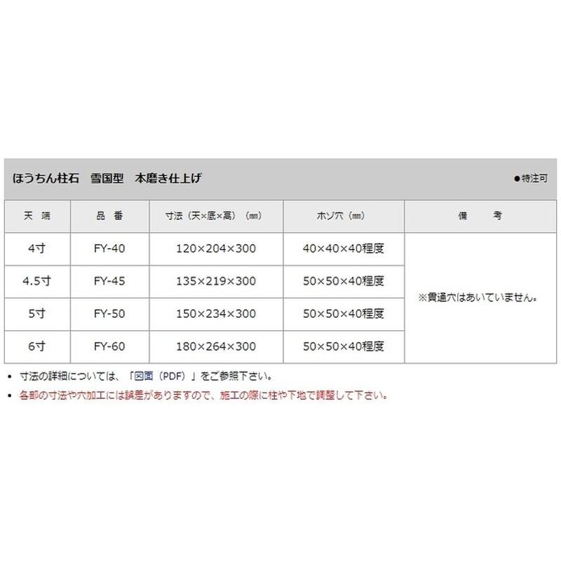 石材 御影石 ほうちん柱石 雪国型 6寸 180×264×300 FY-60 中国産 ドリーム建材 アM 代引不可 個人宅配送不可