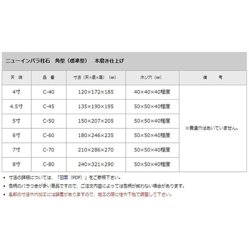 石材 御影石 ニューインパラ柱石 角型 標準型 6寸 180×246×235 C-60 中国産 ドリーム建材 アM 代引不可 個人宅配送不可
