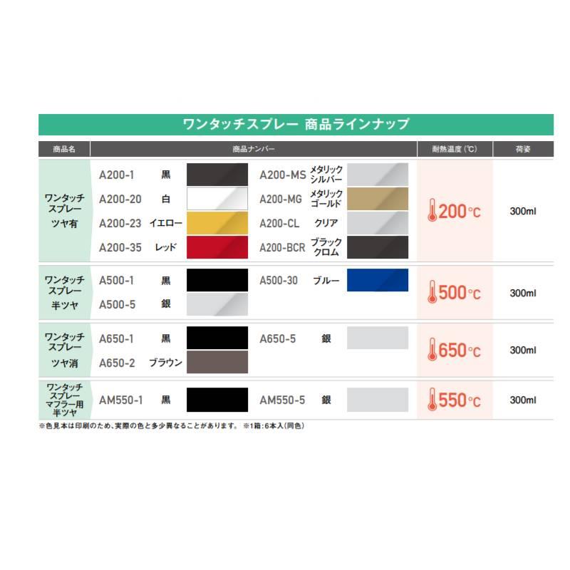 エアゾール耐熱塗料　ワンタッチスプレー　オキツモ　オキツモ　6本入　300ml　A200-BCR　耐熱温度200度　代引不可　ブラッククロム色　つや有　Dワ　個人宅配送不可