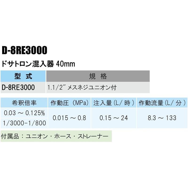 ドサトロン水量比例式混入器 40mm D-8RE3000 1.1/2