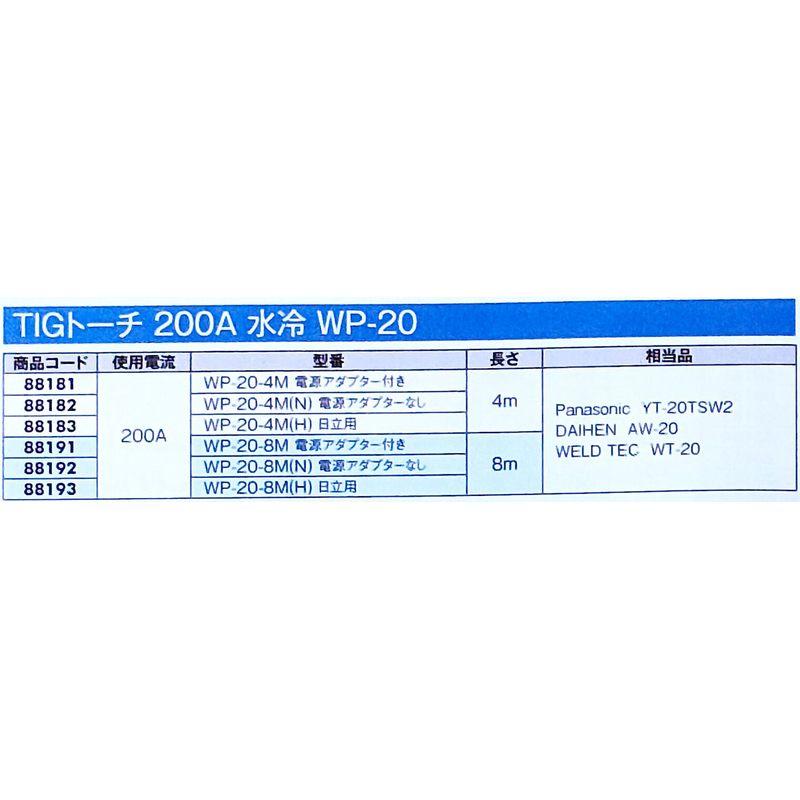TIGトーチ 200A 水冷トーチ WP-20-8M 88191 電源アダプター付き 長さ