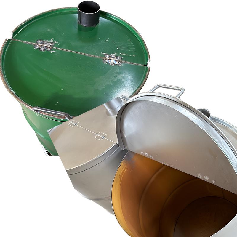 ドラム缶焼却炉 フタ付き 煙突なし カラー2色 シルバー グリーン 200L
