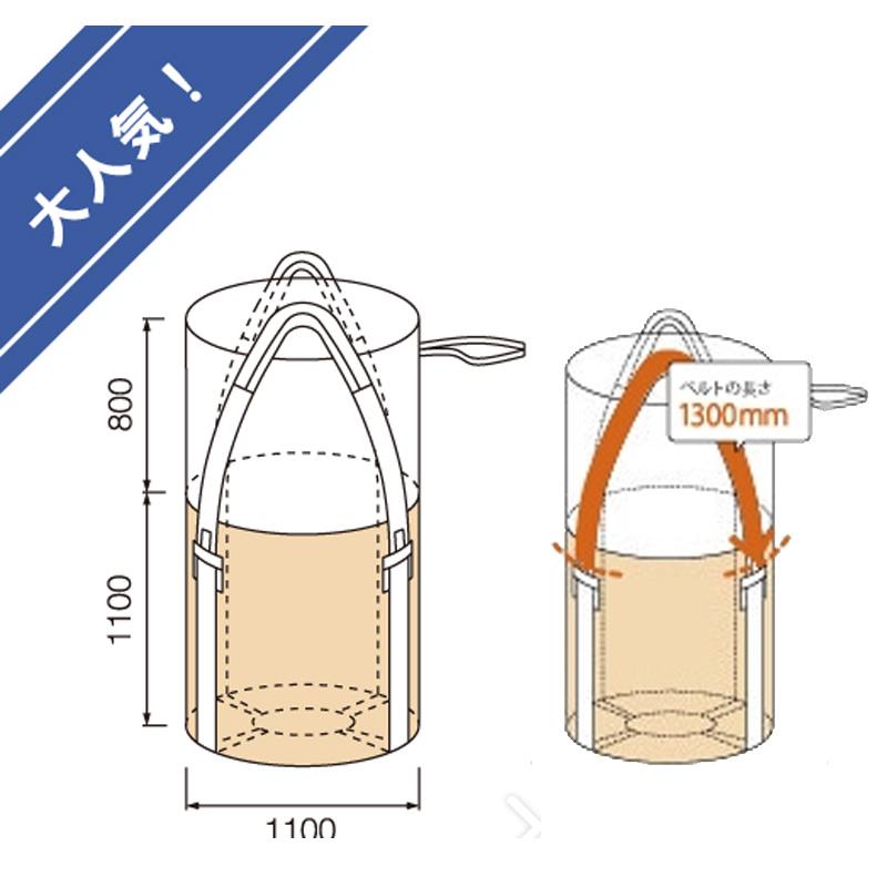 丸型フレコンバッグ　10枚入　1100KR-B　1000L　土木　耐候性　耐荷重1000kg　工事　UV剤配合　収穫　ふくなが